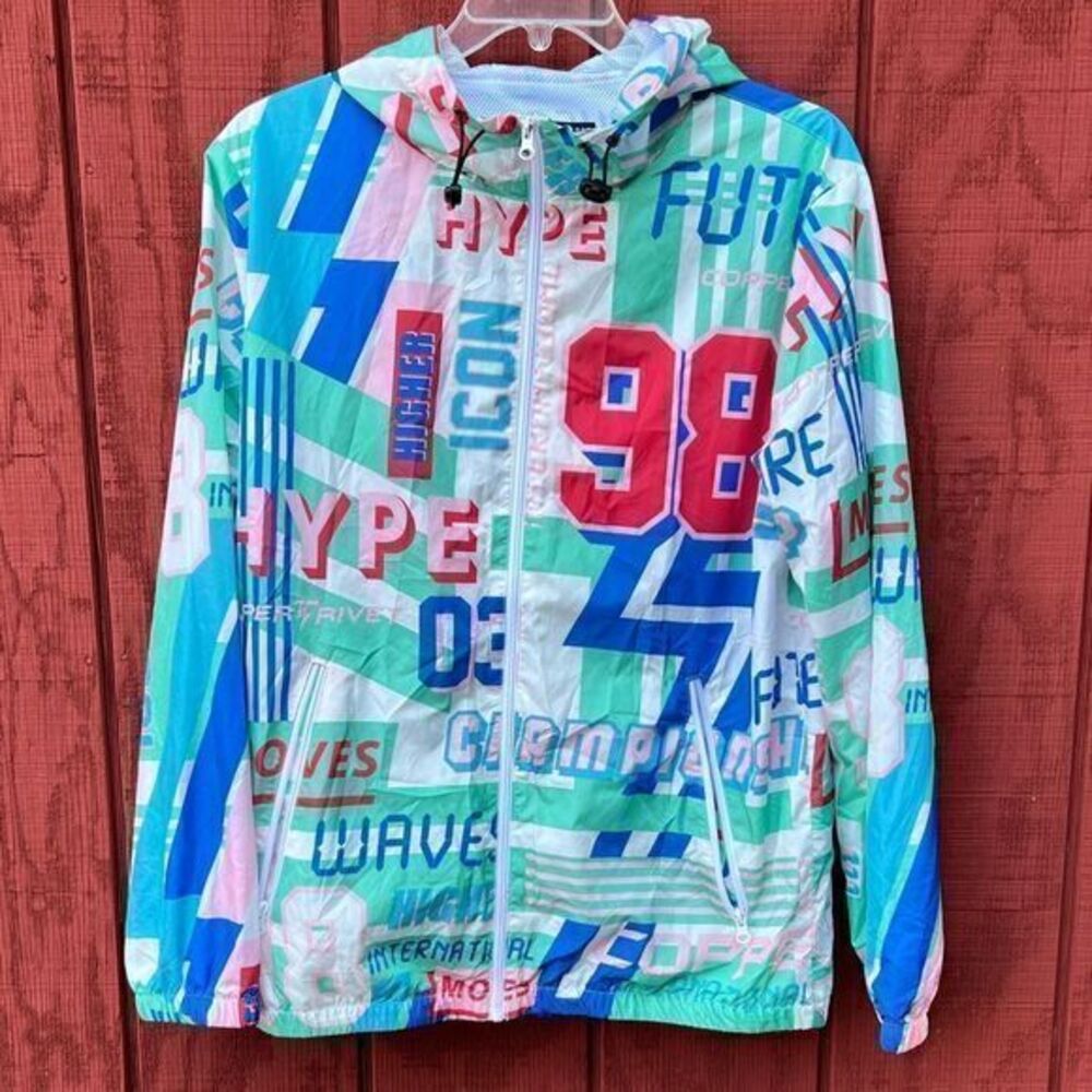 Copper Rivet Denim Factory Men's Windbreaker Full Zip‎ Hooded Multicolor X-Large